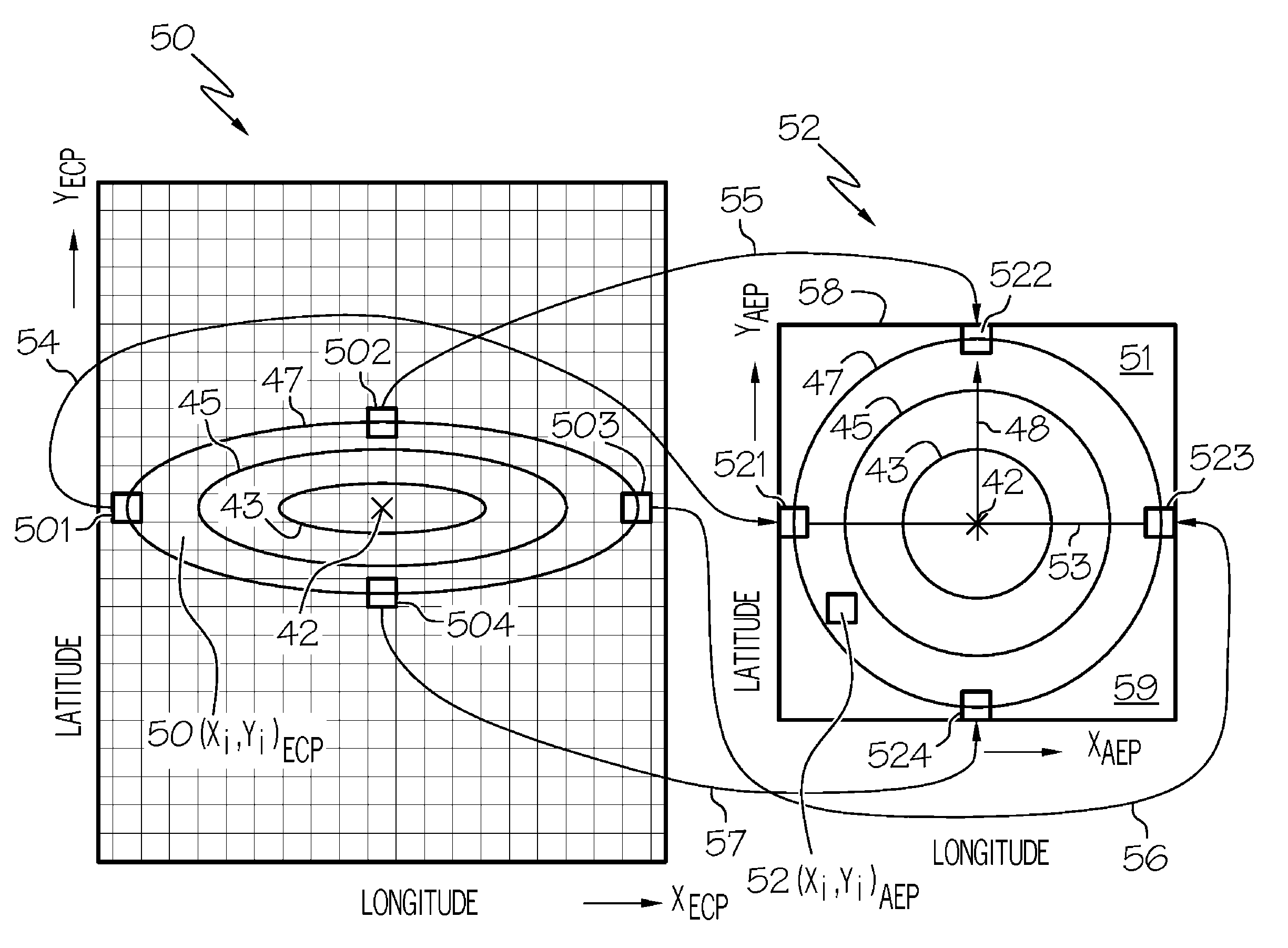 Azimuthal equidistant projection navigation display and method