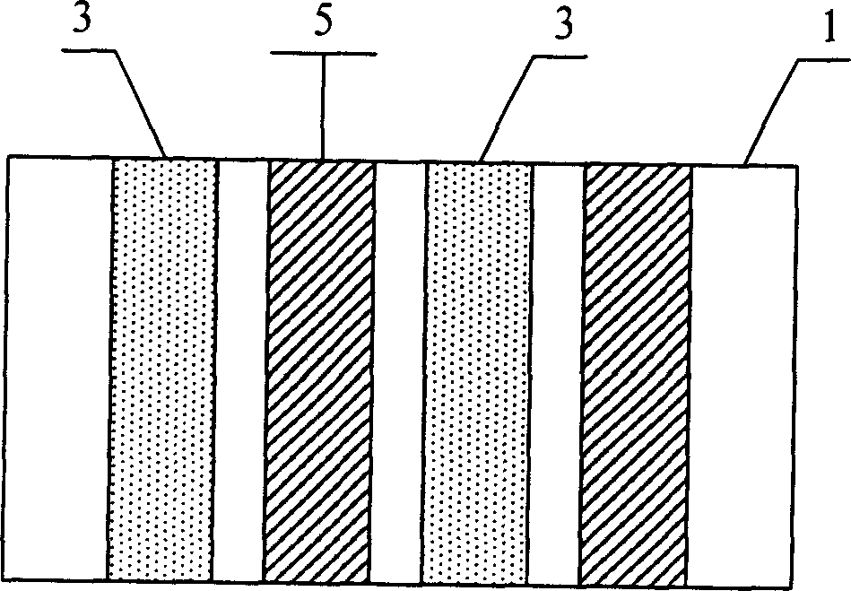 Three-electrode field transmitting displaying device with glass strip array as separated pole and production thereof