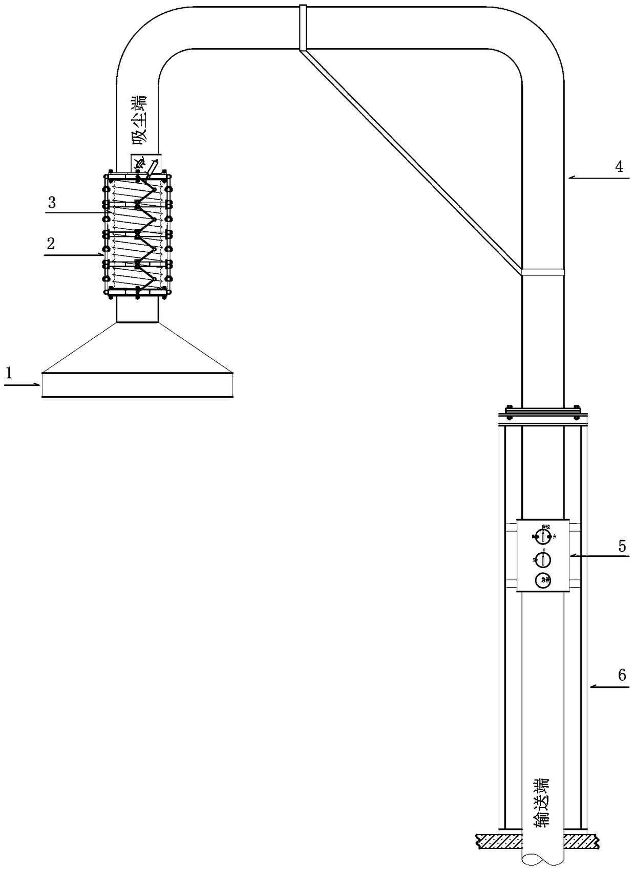 Telescopic dust suction system and implementation method thereof