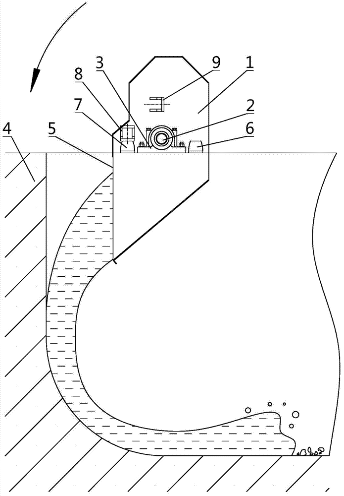 Waterpower flushing skip bucket of rainwater regulation and storage pond