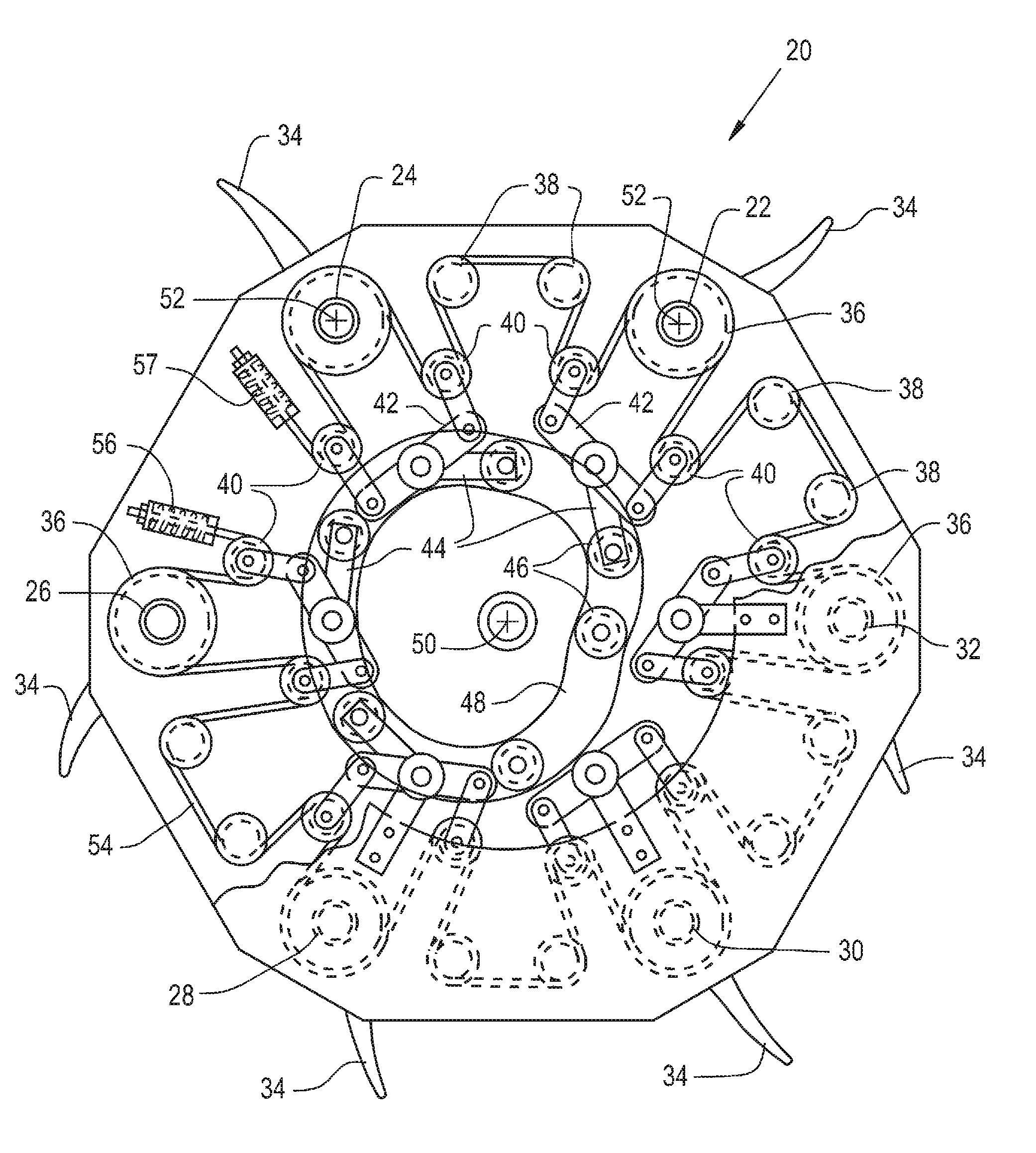 Harvester header bat reel assembly tensioning member