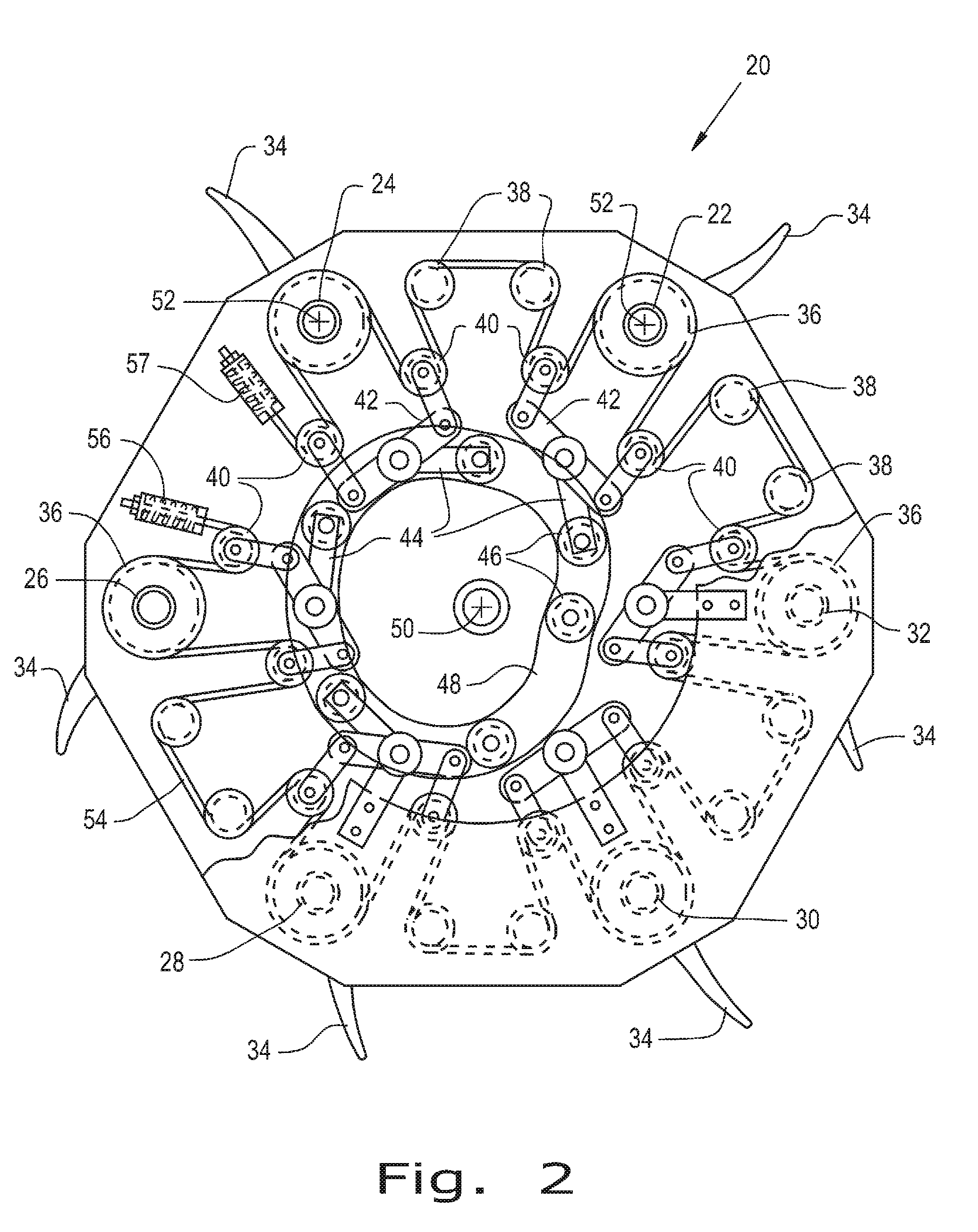 Harvester header bat reel assembly tensioning member