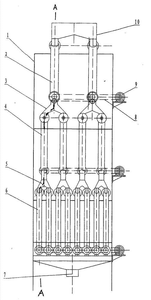 Z-shaped tower type highly-efficient dry sand cooling device with internal water-cooled tube and external water-cooled tube