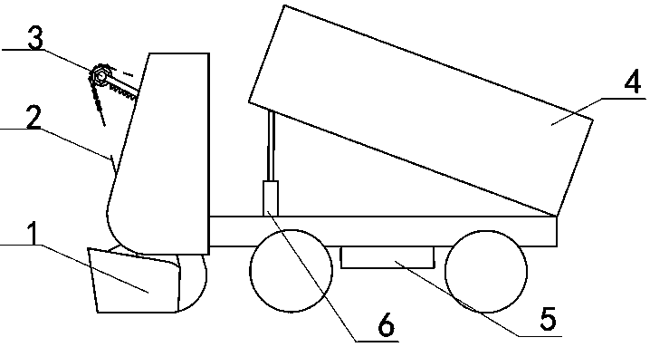 Pivot-adjustable gear-and-rack rock-loading bucket traction mechanism