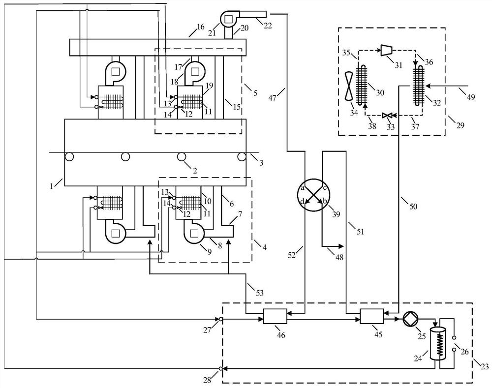 Lithium battery pole piece coating machine drying system using heat pump heat recovery and barrel pump circulation