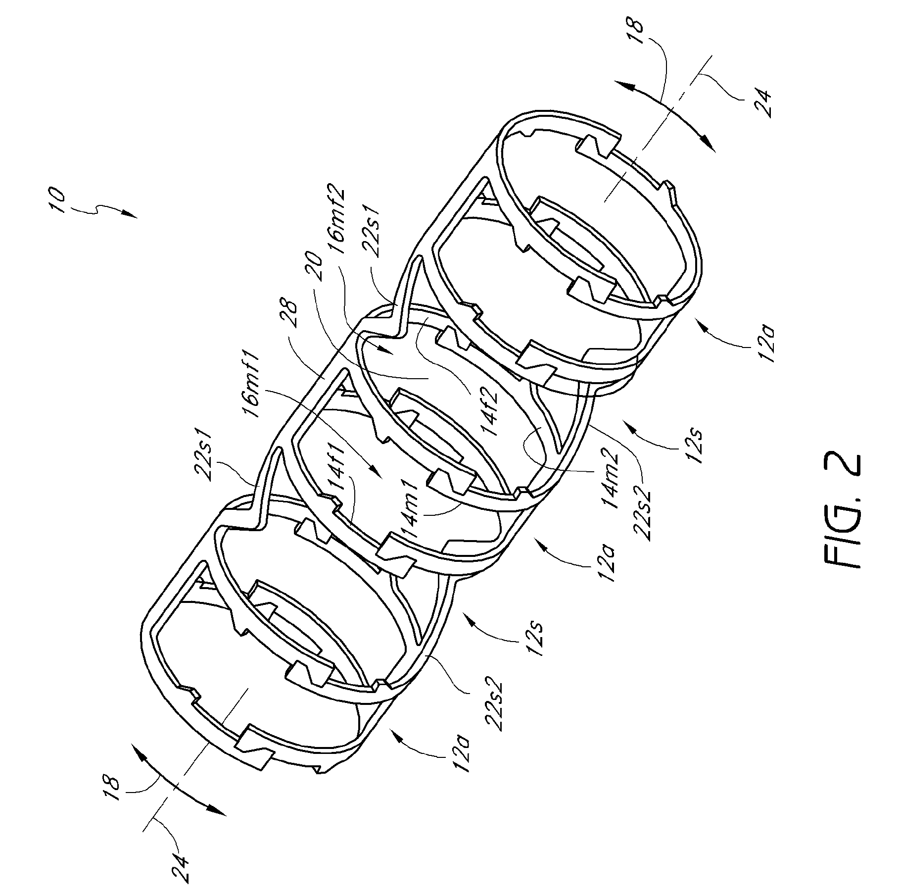 Axially nested slide and lock expandable device