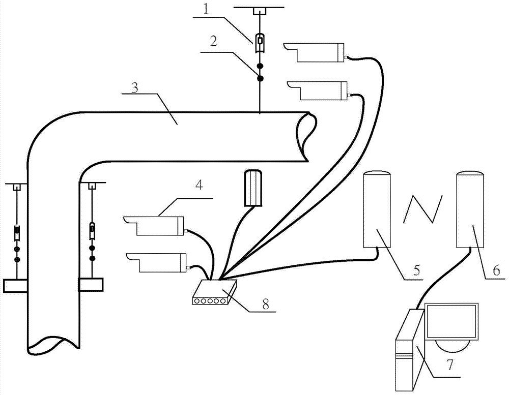 Non-contact online measurement method and device for macroscopic displacement of boiler main steam pipe