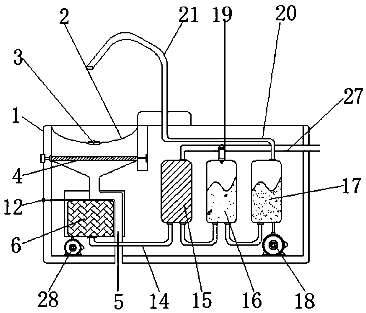 Chemical engineering tap water filtering and adding apparatus