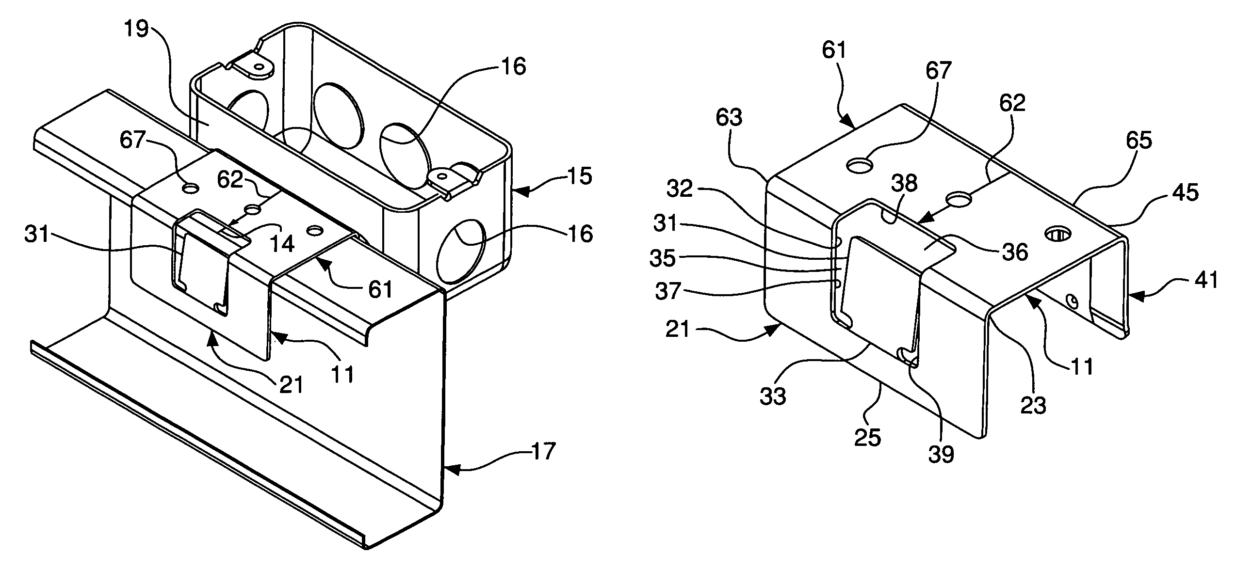 Adjustable bracket for securing an electrical box to a stud