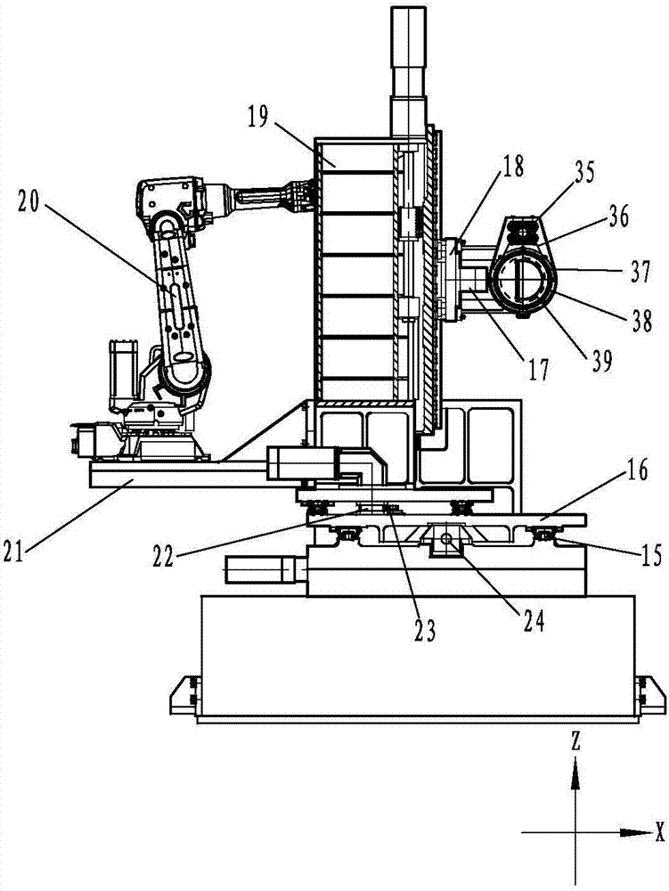 Abrasive belt grinding center suitable for full surface grinding and polishing of blisks