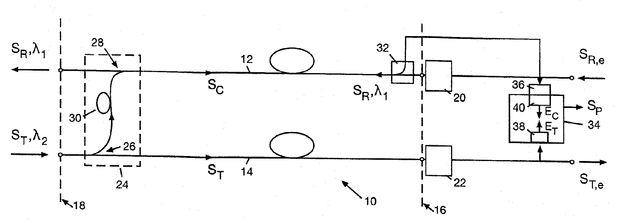 Method and system of monitoring a data transmission link, particularly an optical, bidirectional data transmission link