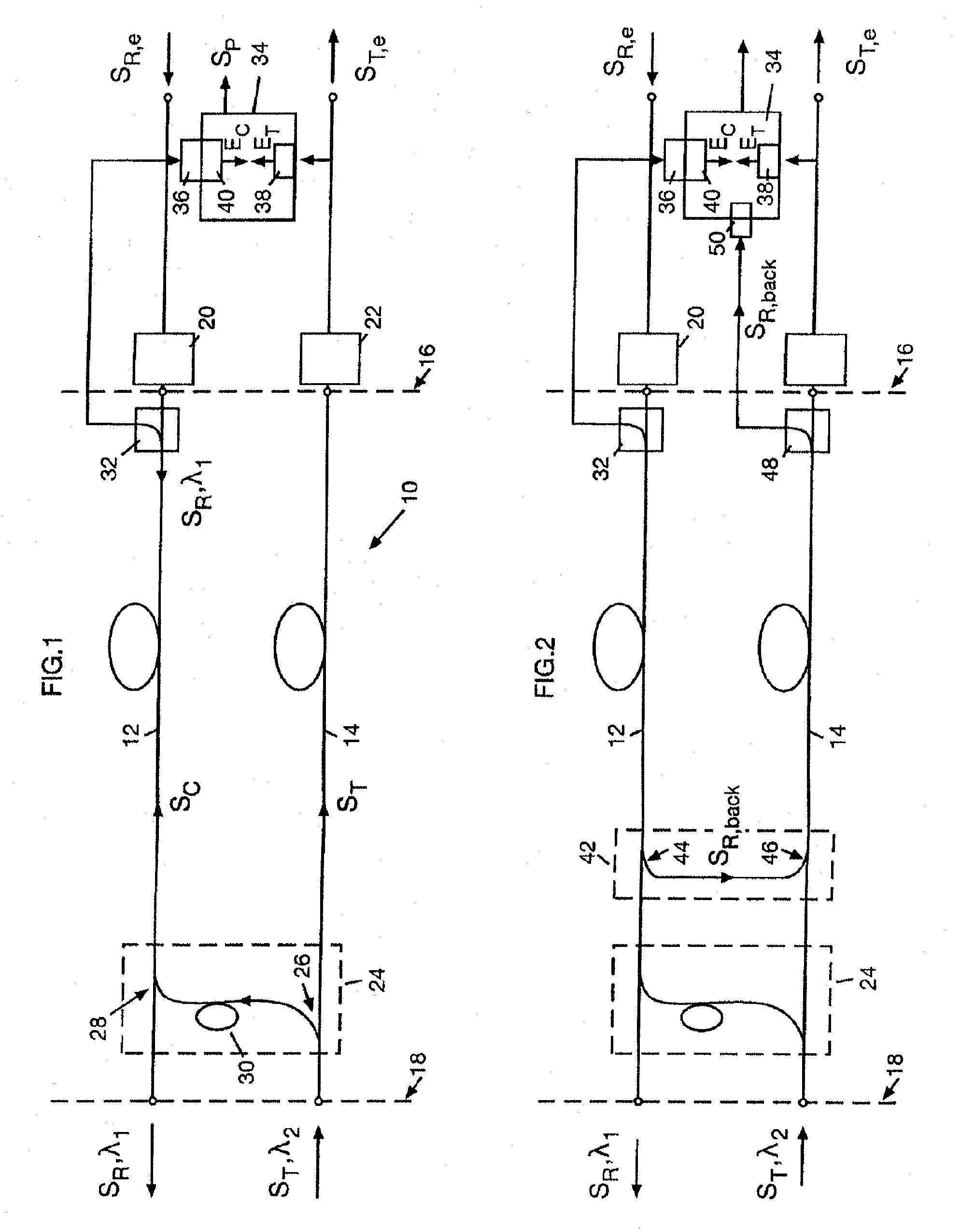 Method and system of monitoring a data transmission link, particularly an optical, bidirectional data transmission link