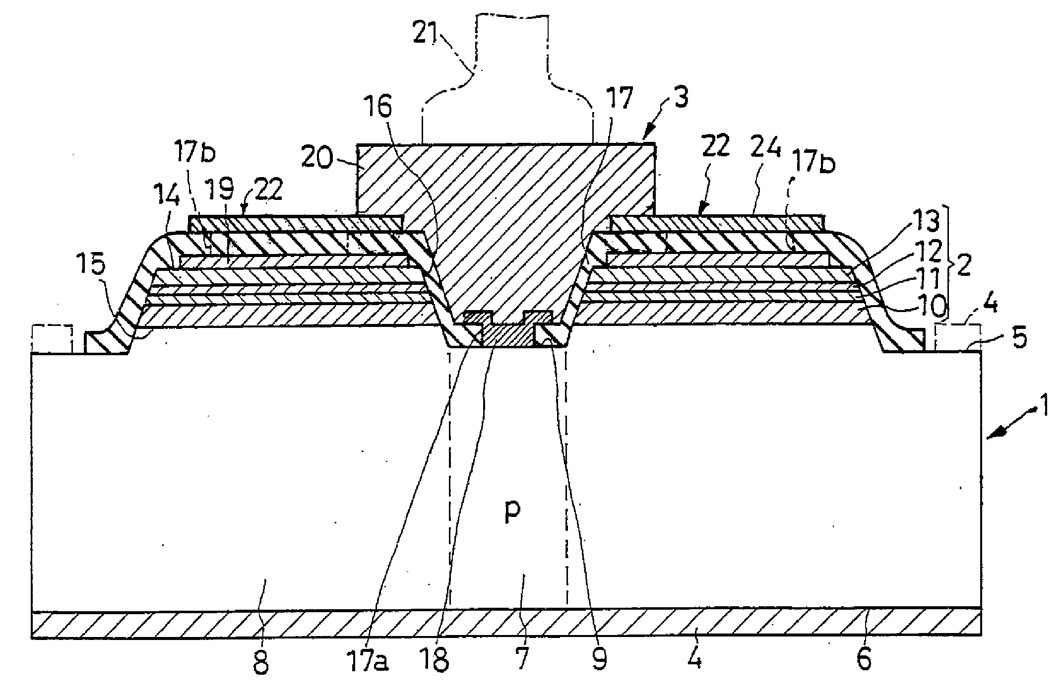 High-efficiency, overvoltage-protected, light-emitting semiconductor device