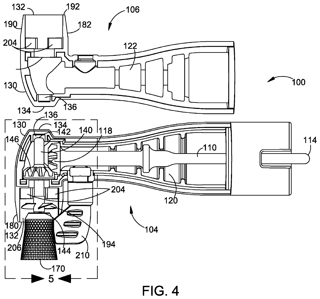 Prophy angle with internal airflow generator