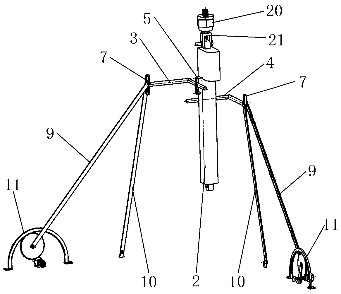 Auxiliary stabilizing device for measuring equipment of small-sized surveying and mapping unmanned boat and auxiliary stabilizing method