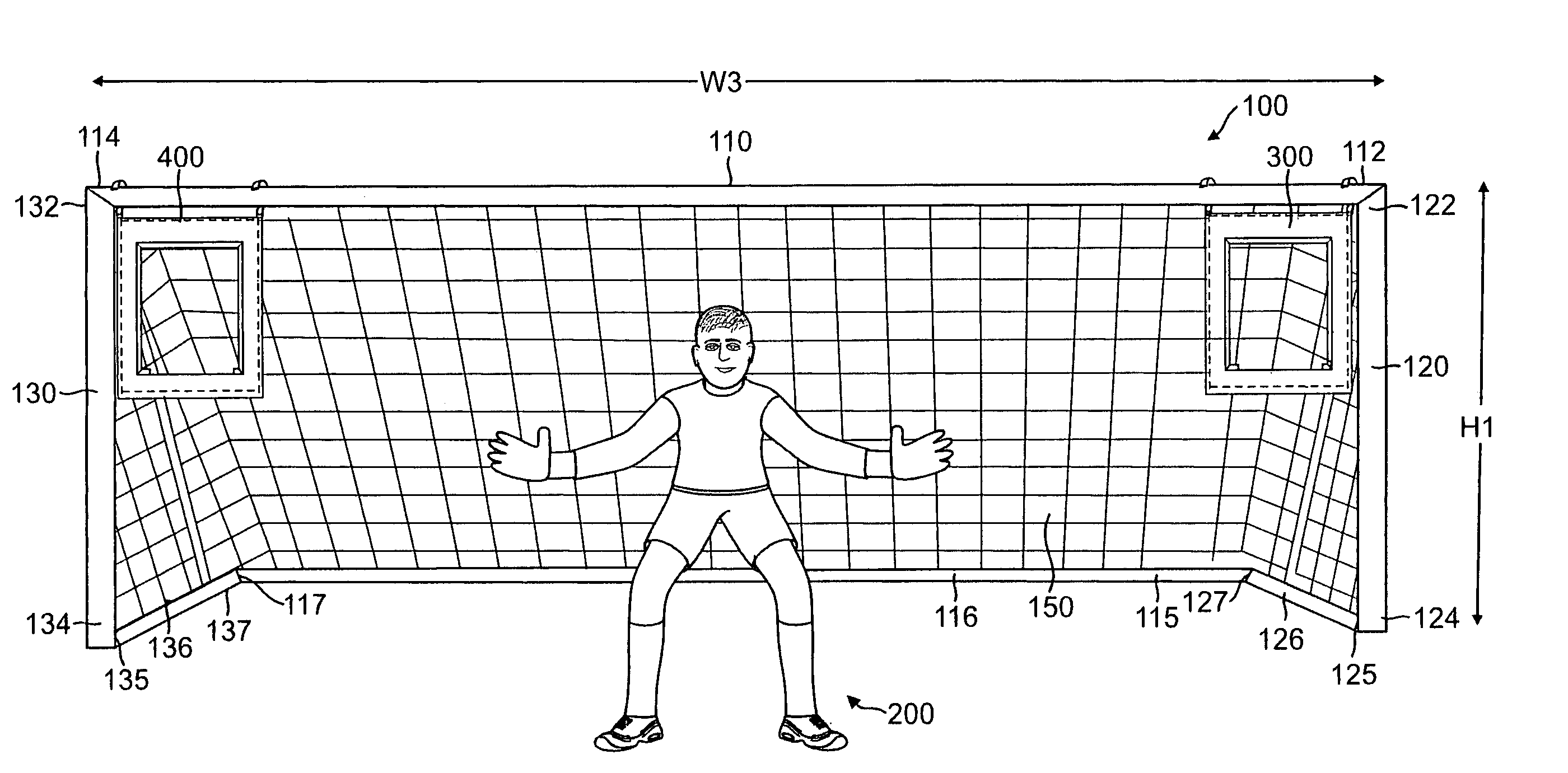 Portable target to enable an individual to practice kicking soccer balls through what is considered the most difficult location for a goal tender to guard against