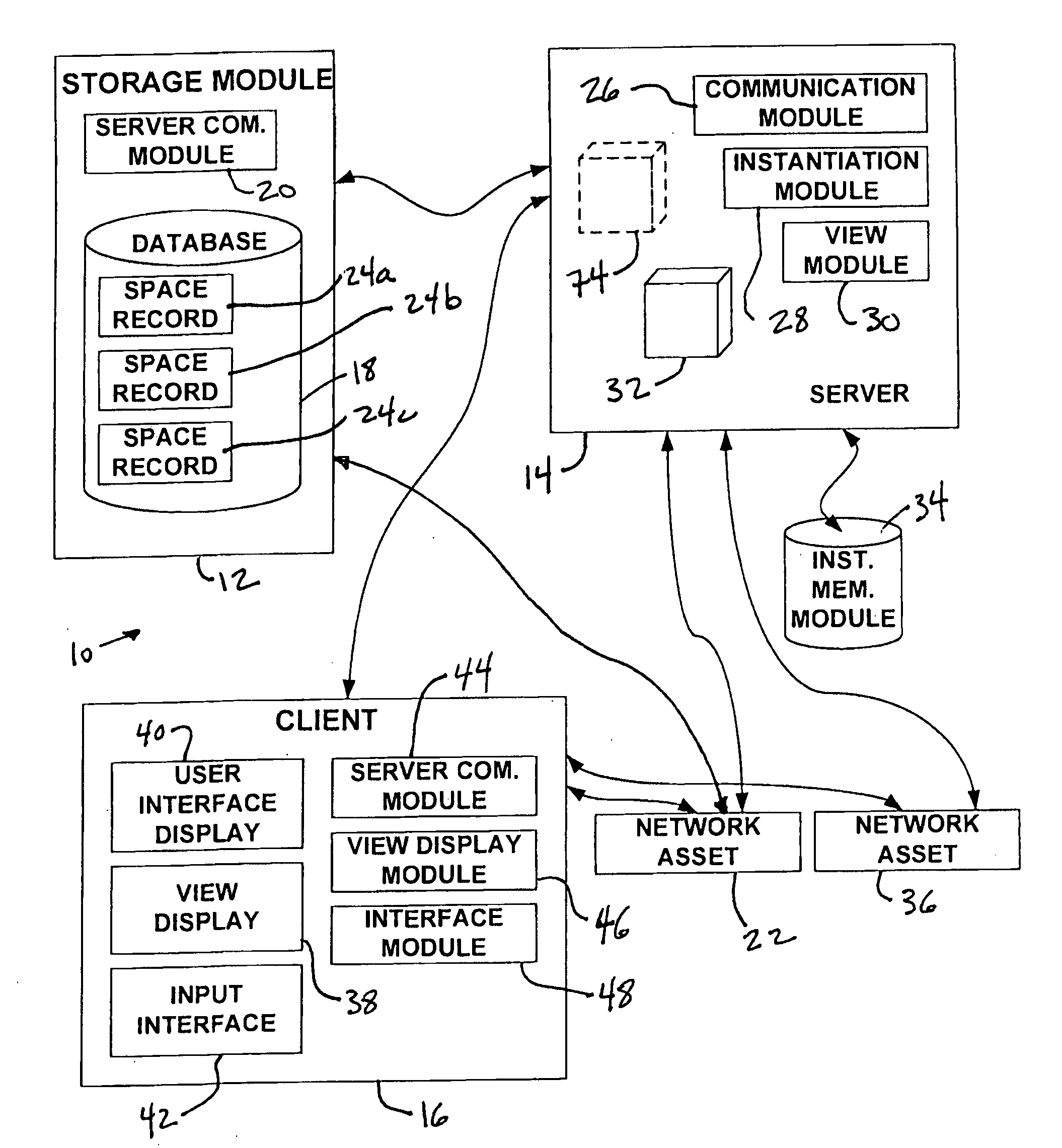 System for providing virtual spaces with separate places and/or acoustic areas