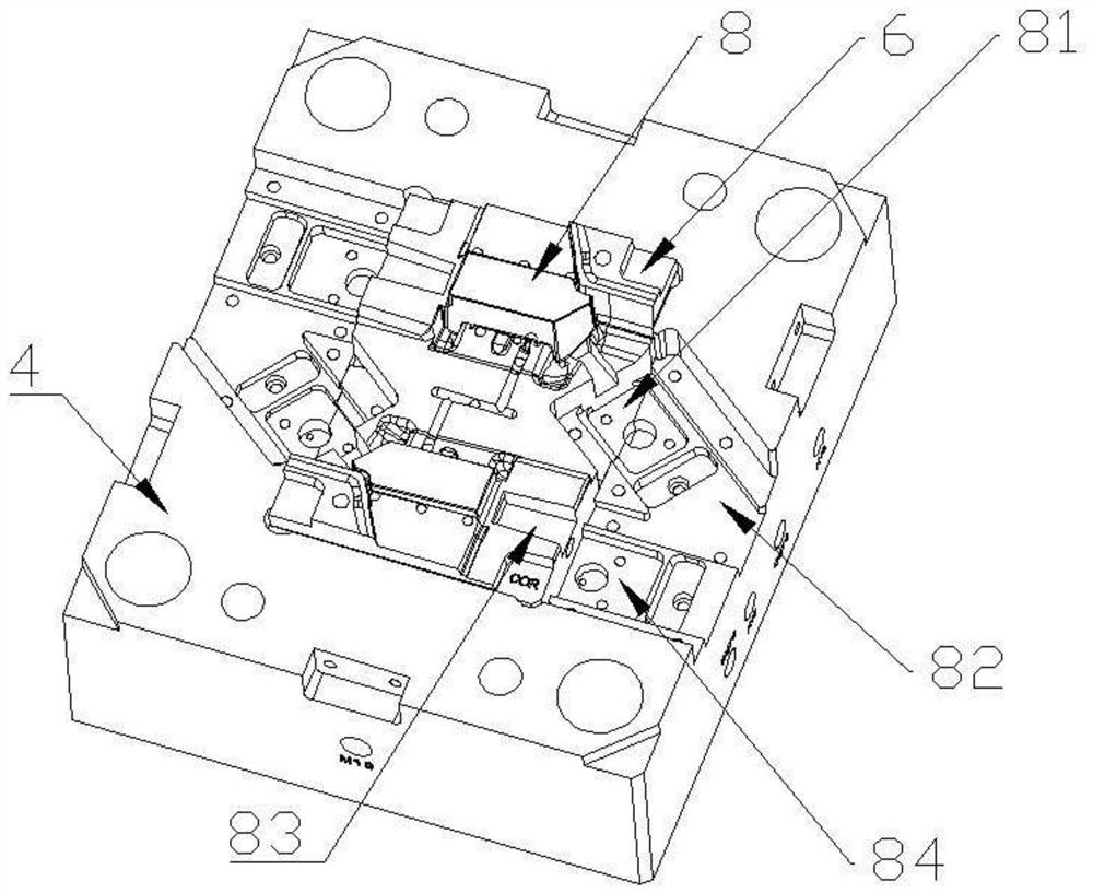 Injection mold frame matched with inclined top