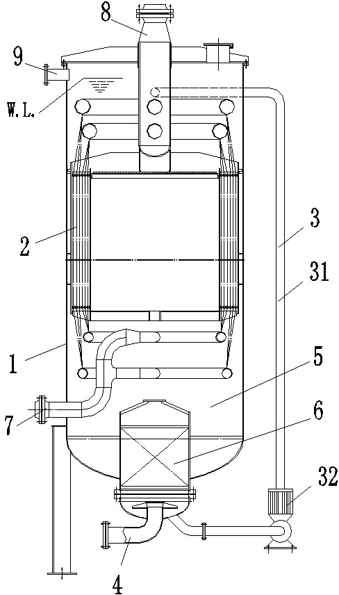 Water bath vaporizer provided with vapor-water mixer