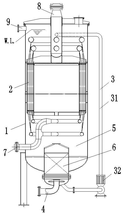 Water bath vaporizer provided with vapor-water mixer