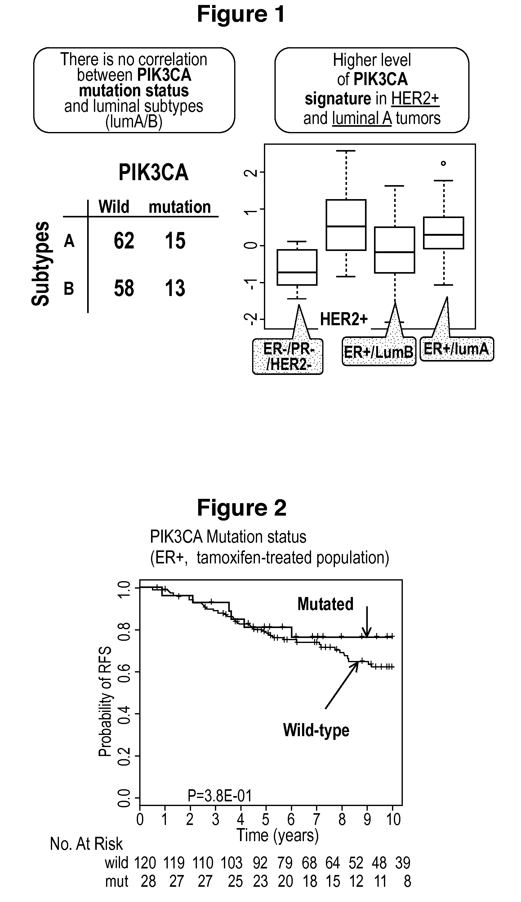 Method and kit for the detection of genes associated with PIK3CA mutation and involved in PI3K/AKT pathway activation in the ER-postitive and HER2-positive subtypes with clinical implications