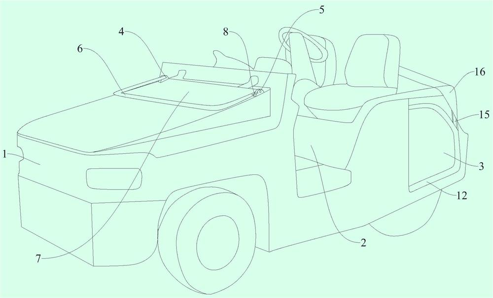 Airport electric tractor with hidden protection device