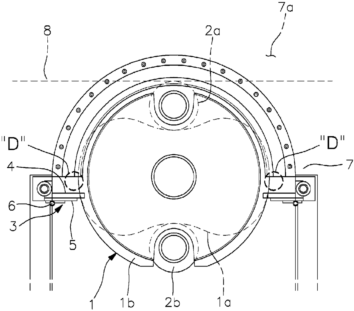 Sealing device for heat treatment furnace provided with disc rollers and heat treatment furnace provided with the same