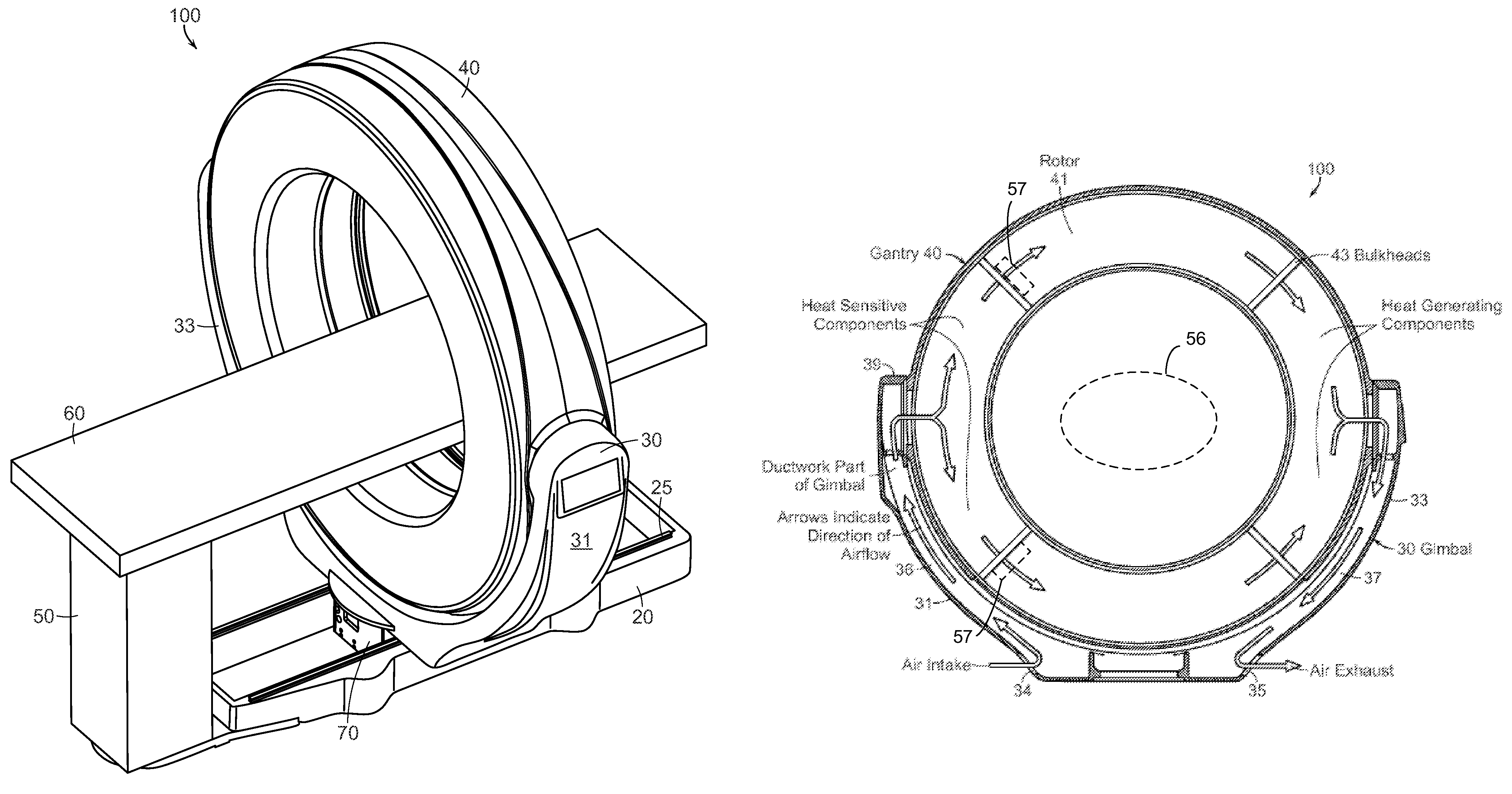 Diagnostic imaging apparatus with airflow cooling system