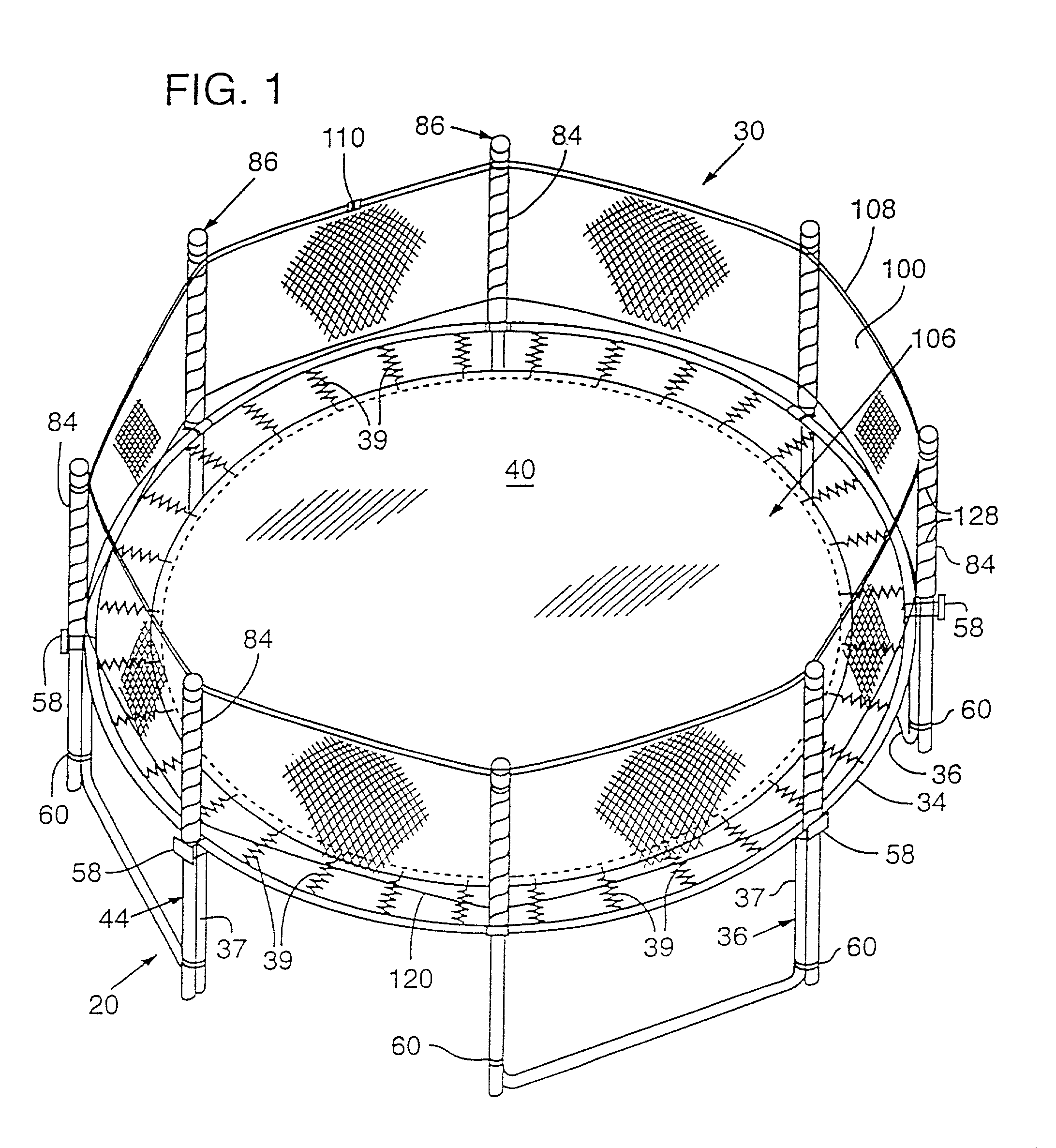 Trampoline or the like with enclosure