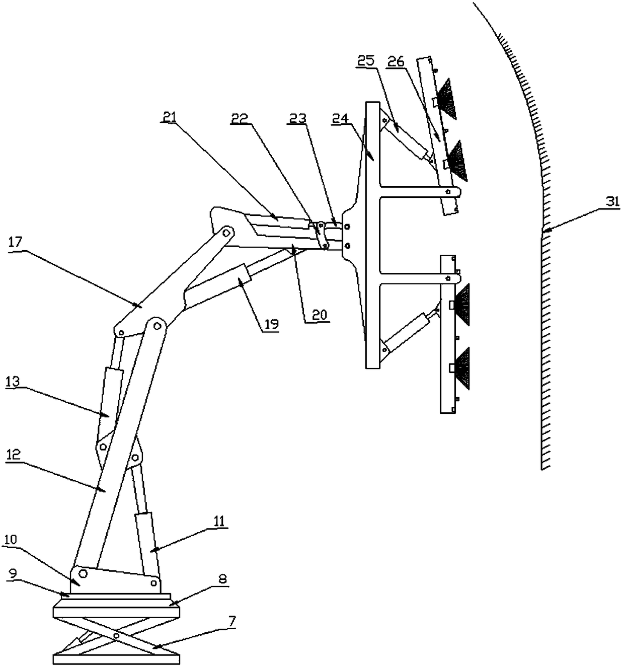 High pressure water cleaning vehicle with rotating water spray frame