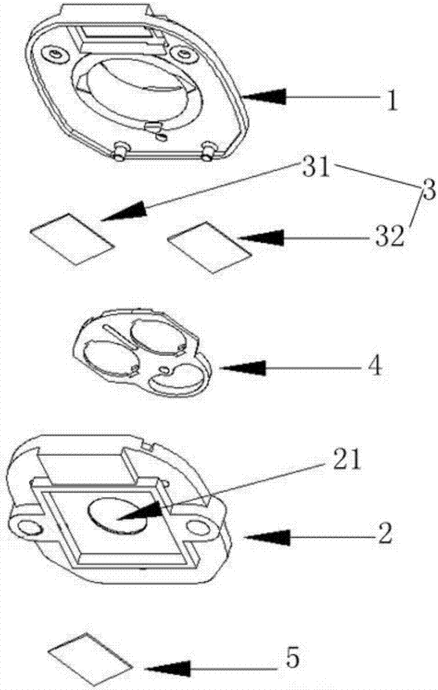 Double-filter switch with attachment of glass