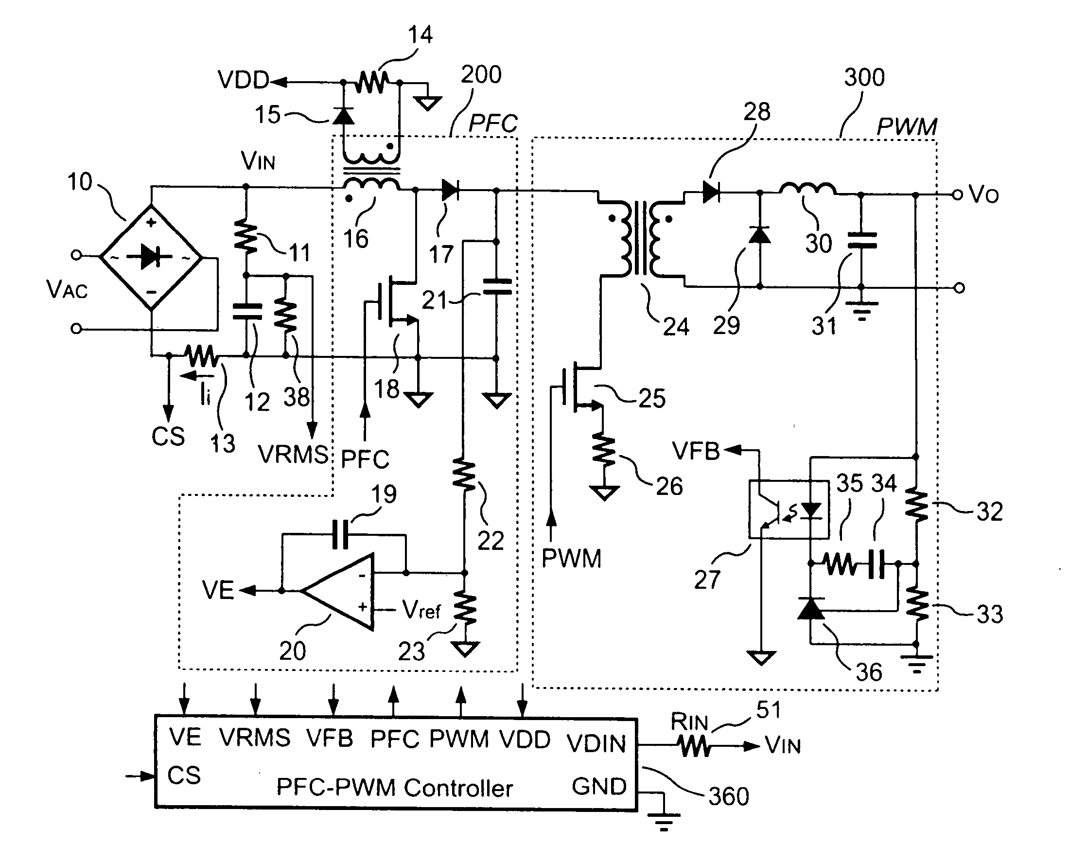 Pfc-pwm controller having a power saving means