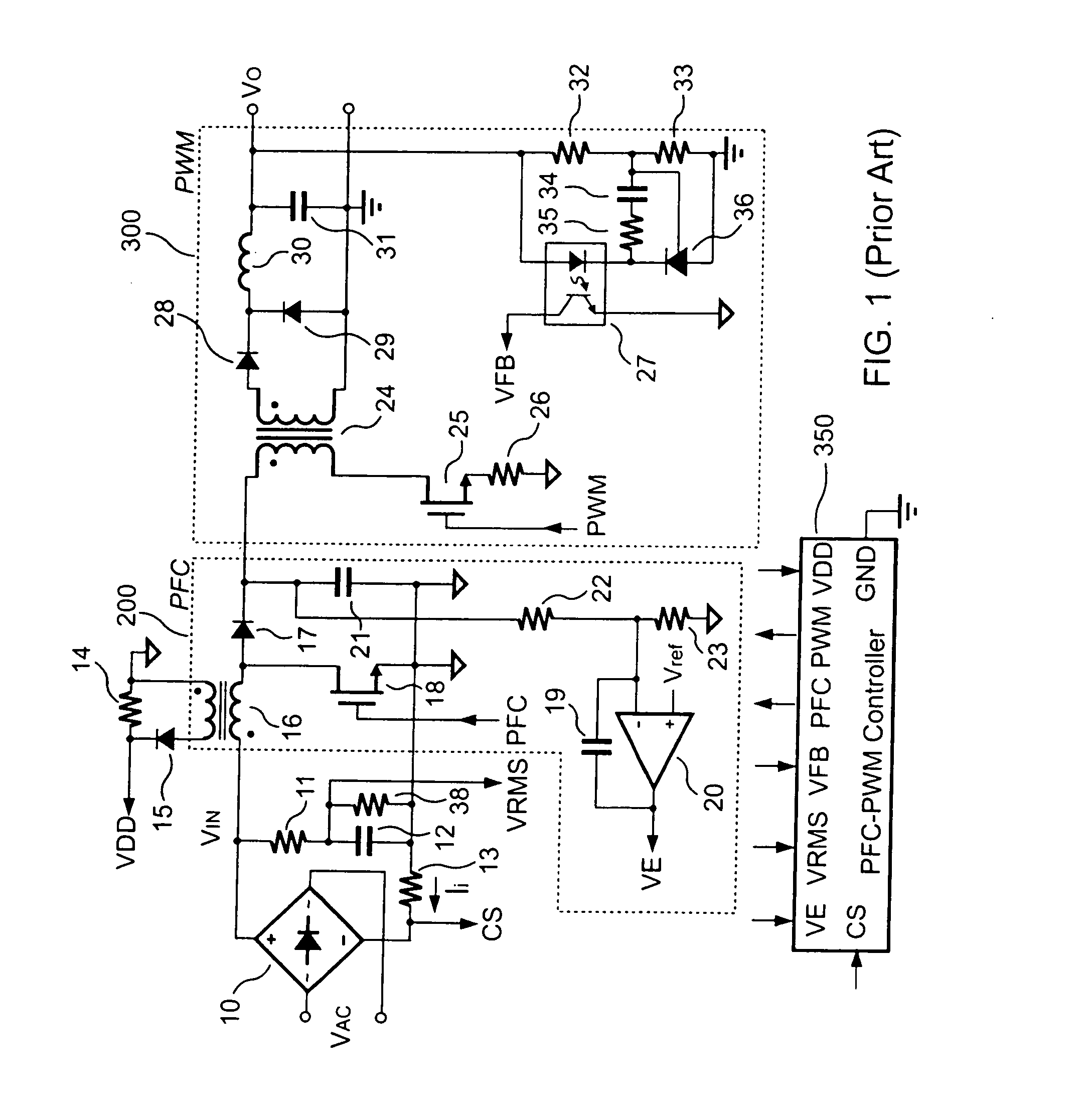 Pfc-pwm controller having a power saving means