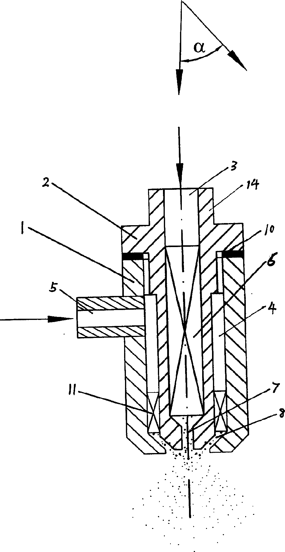 Film pre-forming two flowing type nozzle, stillpot with the nozzle and technique for producing ultra-fine dust utilizing the stillpot