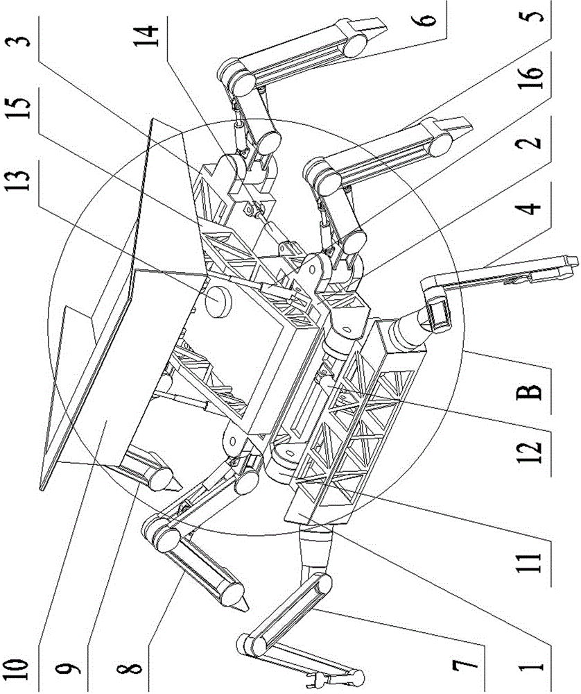 Three-section machine body type hexapod robot with transportation function and operation function fused