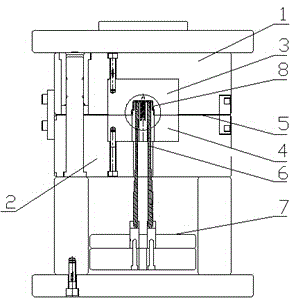 Mold for producing automobile glass switch button and mold opening method of mold