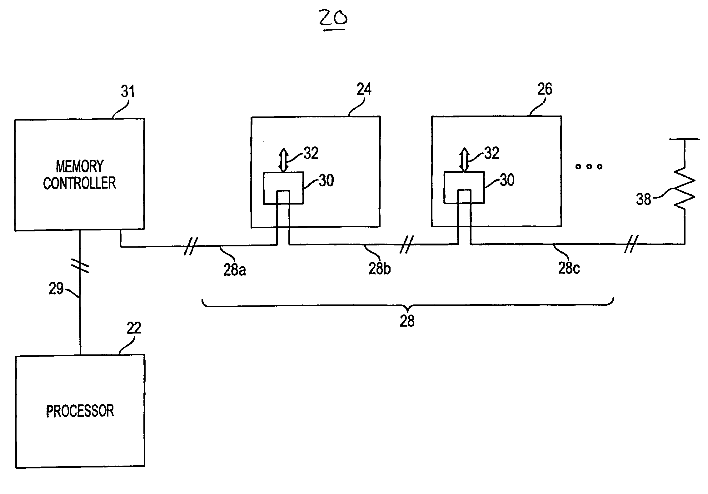 High speed interface with looped bus