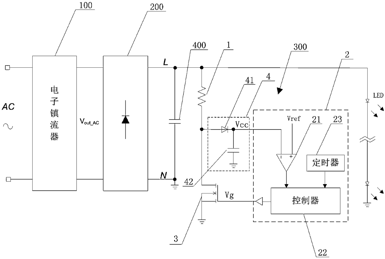 A damping circuit and an LED driving circuit with the damping circuit