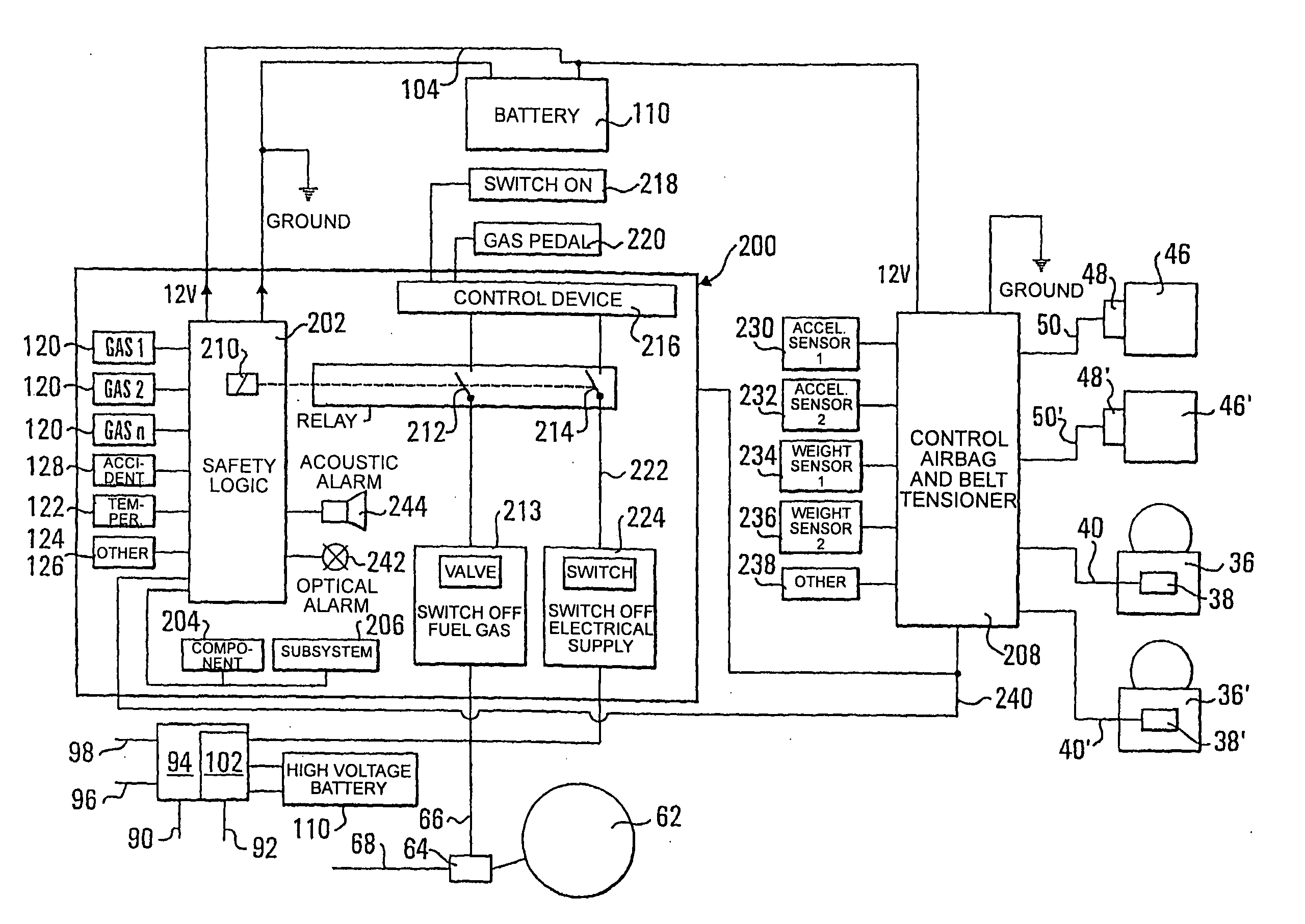 Safety system for use in a vehicle