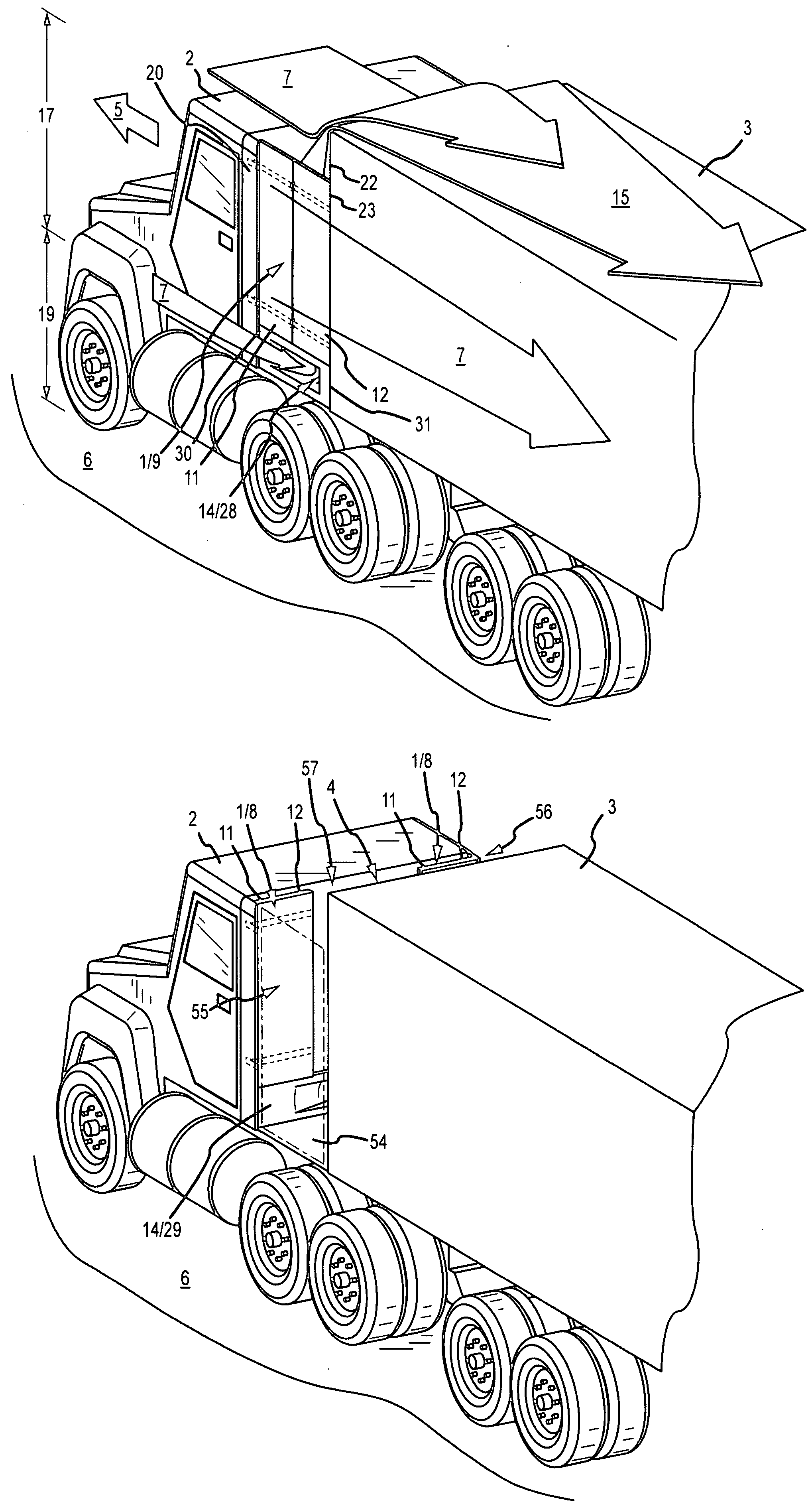 Truck-trailer air dam