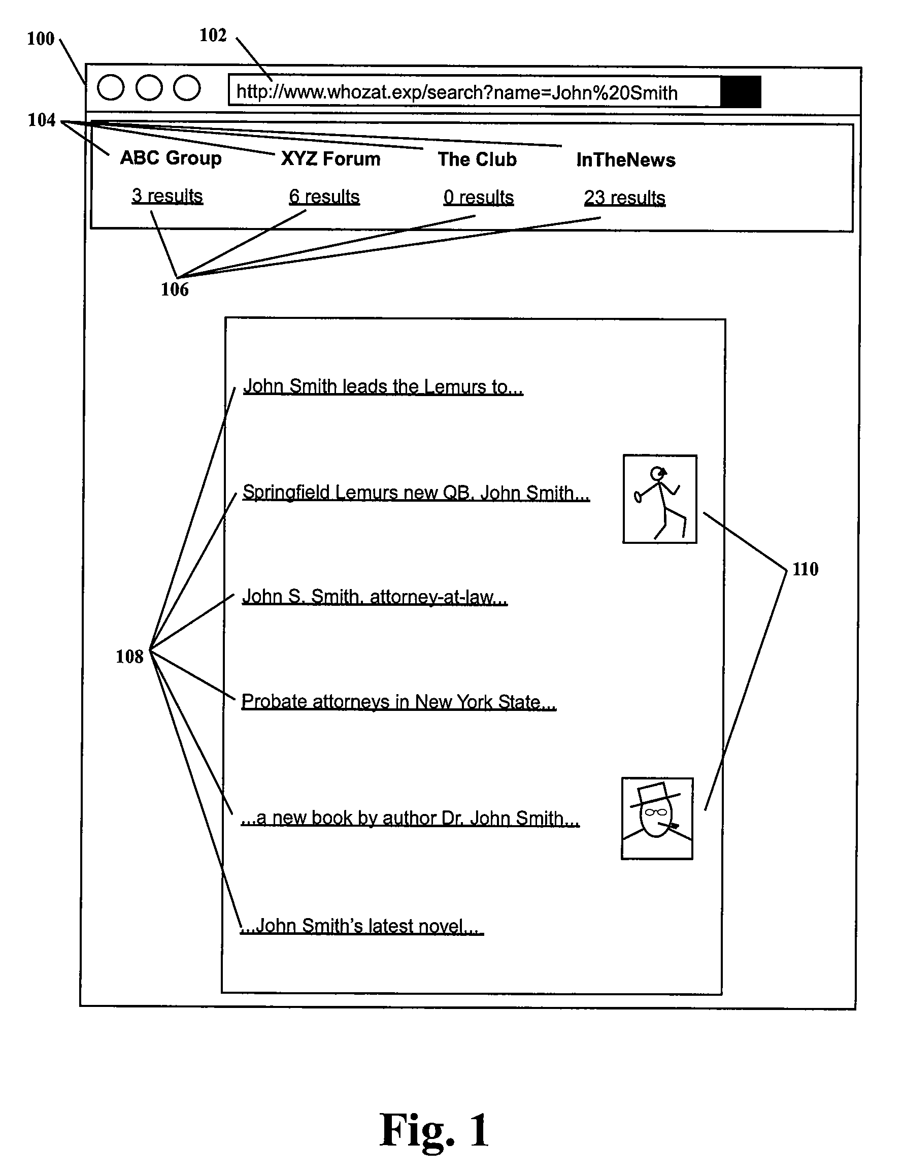 Method and system for displaying links to search results with corresponding images