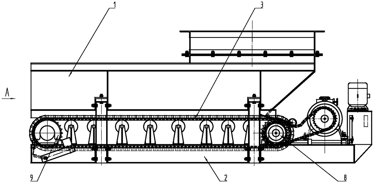 Side bar positioning multidimensional integrated leakage resisting chain feeding machine for achieving feeding machine conveyer side bar positioning multidimensional integrated leakage resisting method