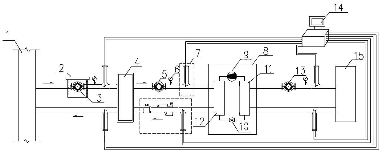 Cold-heat source system flow testing device