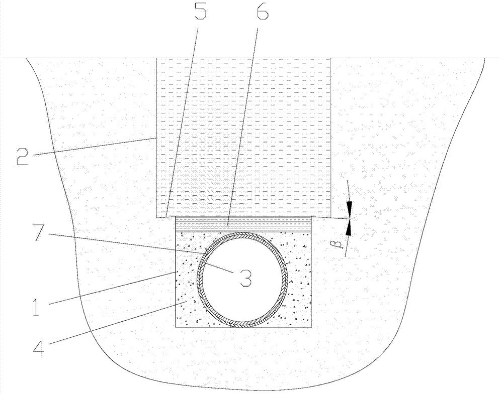 Pipe burying structure capable of reducing pipe top vertical loads and construction method for pipe burying structure