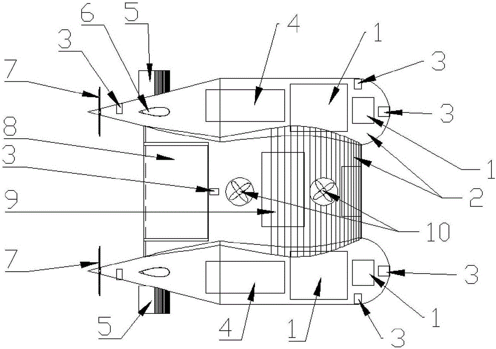 Double-body detection underwater robot device and control method