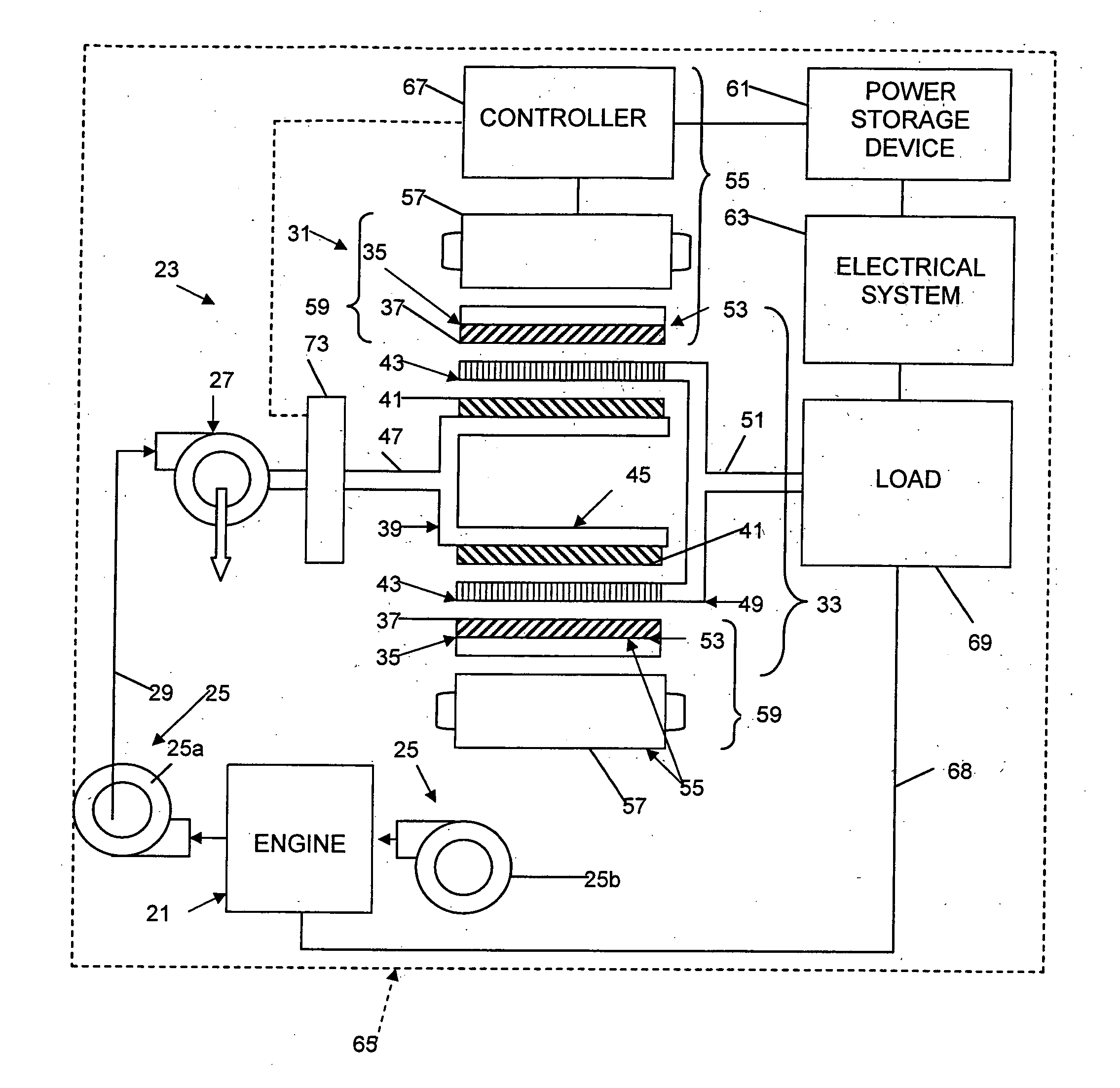 Electromagnetic, continuously variable transmission power split turbo compound and engine and vehicle comprising such a turbo compound