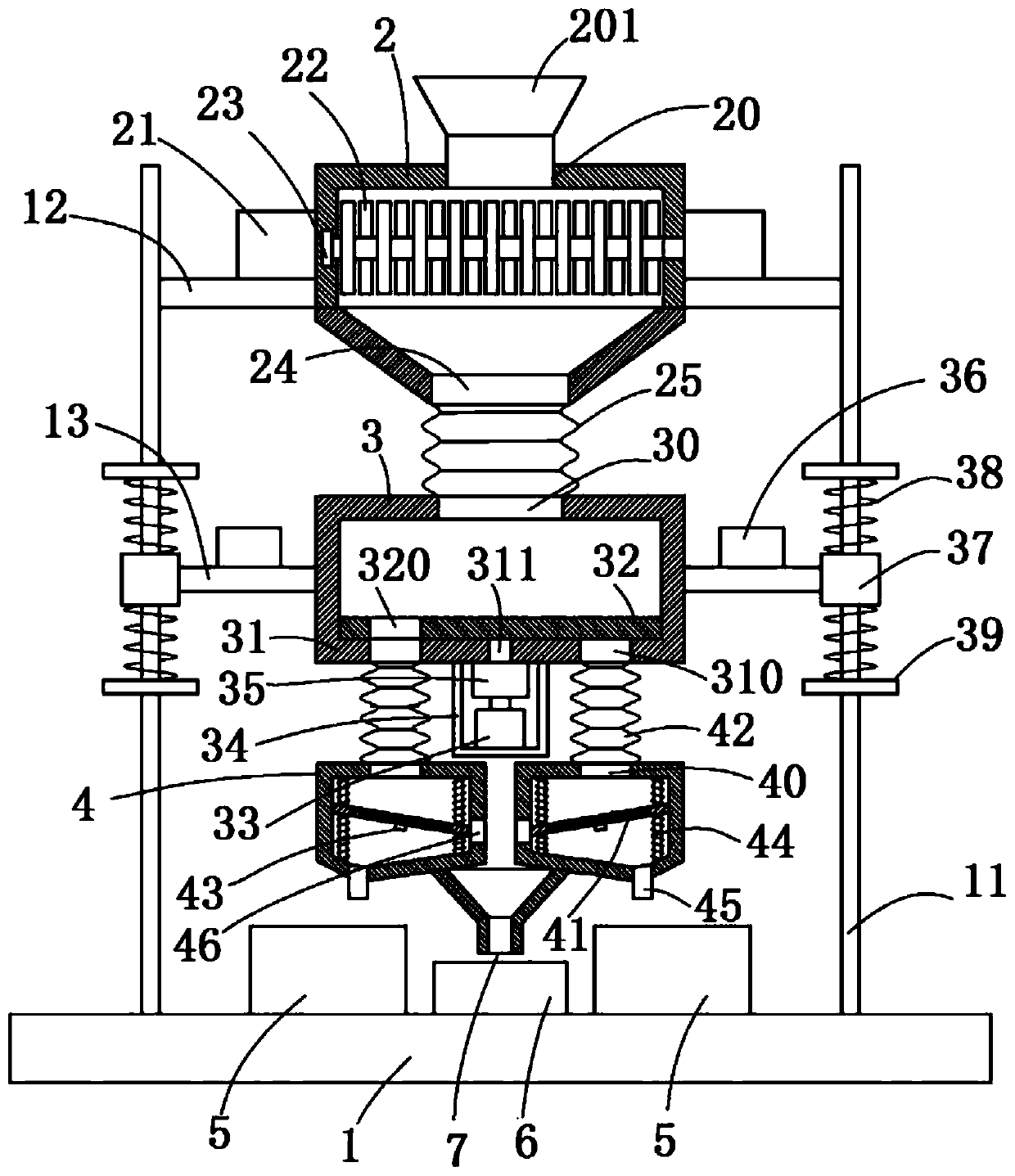 Screening device of building waste crushing and screening method thereof