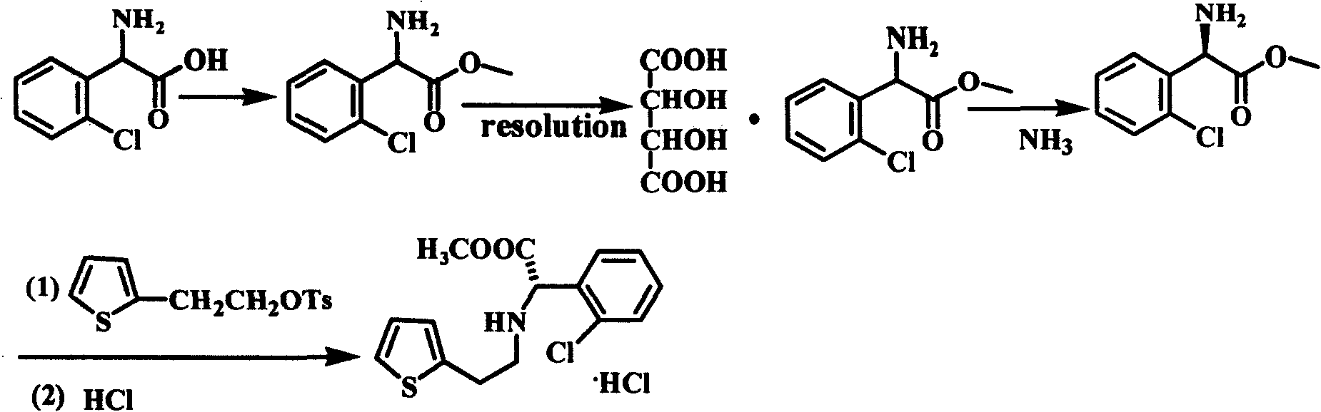 Intermediate (S)-2-(2-thiophene ethylamine)(2-chlorphenyl)methyl acetate of clopidogrel and method for preparing salts thereof