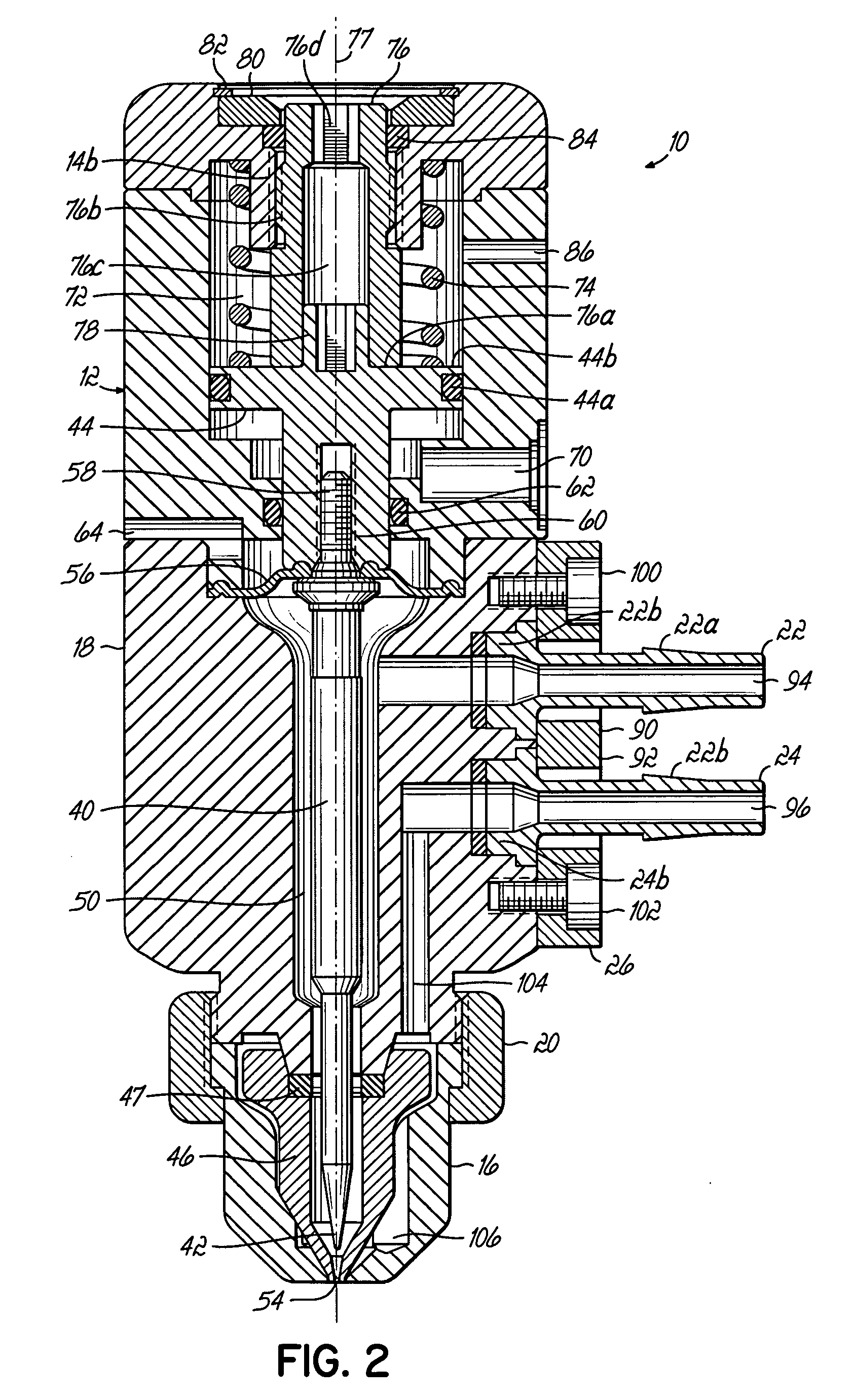 Liquid dispensing valve and method with improved stroke length calibration and fluid fittings