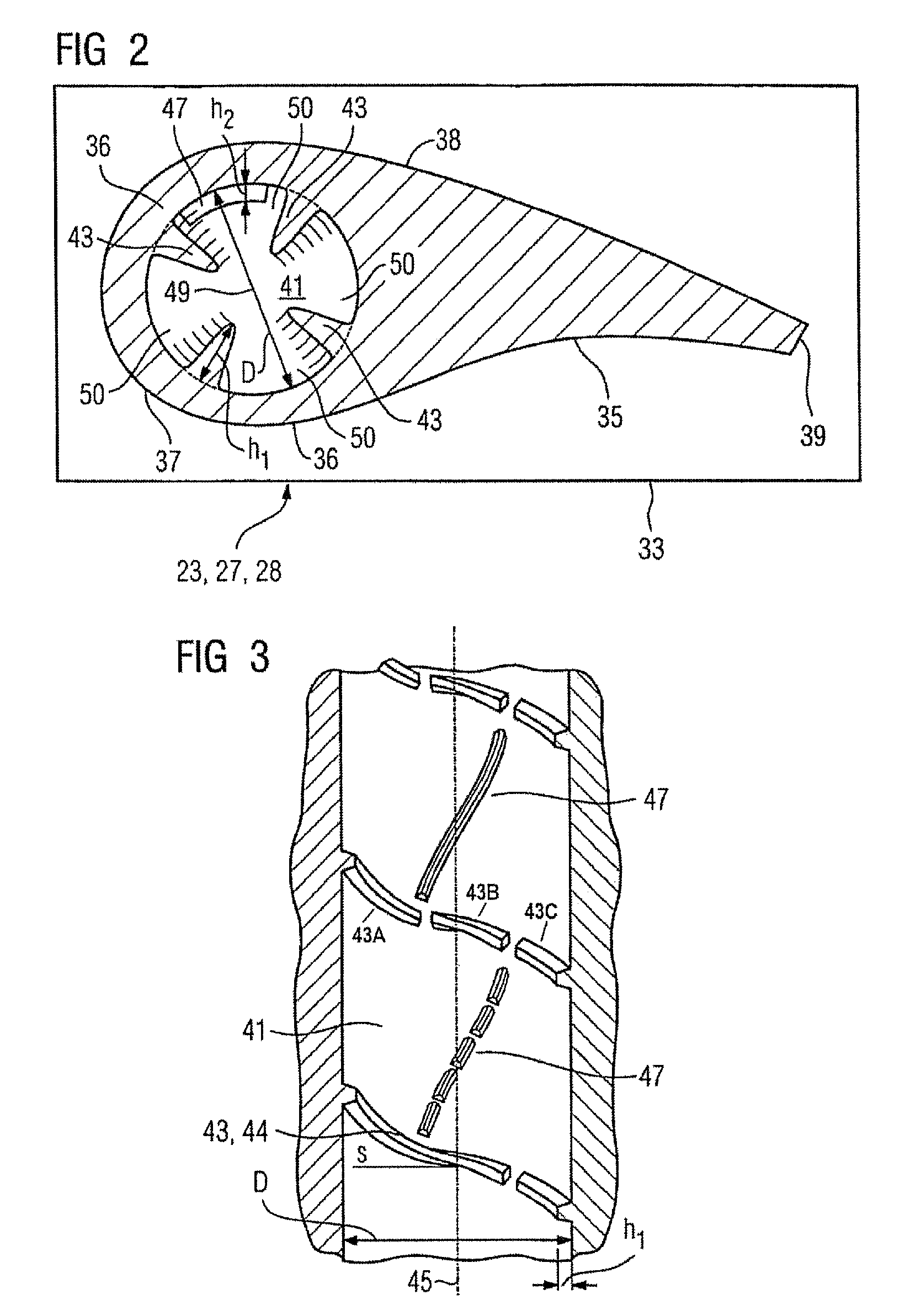 Cooled component of a fluid-flow machine, method of casting a cooled component, and a gas turbine